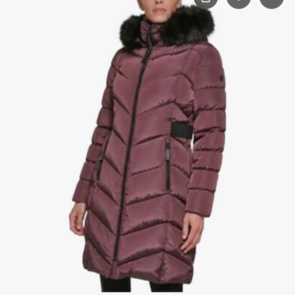 Calvin Klein Women's Puffer Jacket with Faux Fur - Plum